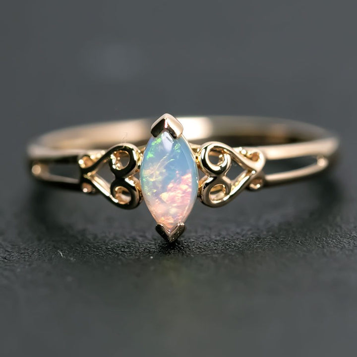 Vintage Inspired Marquise Solid Opal Engagement Ring
