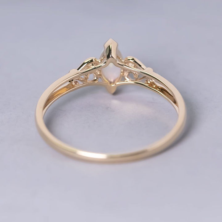 Vintage Inspired Marquise Solid Opal Engagement Ring