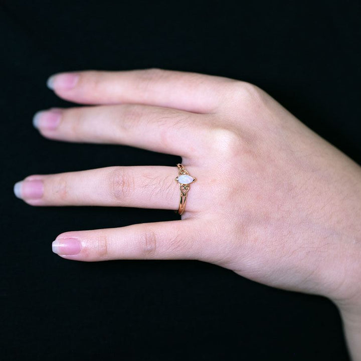 Vintage Inspired Marquise Solid Opal Engagement Ring