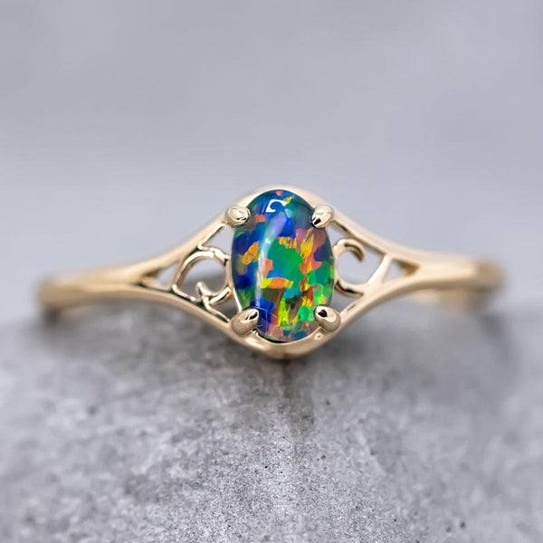 Vintage Inspired Oval Triplet Opal Ring