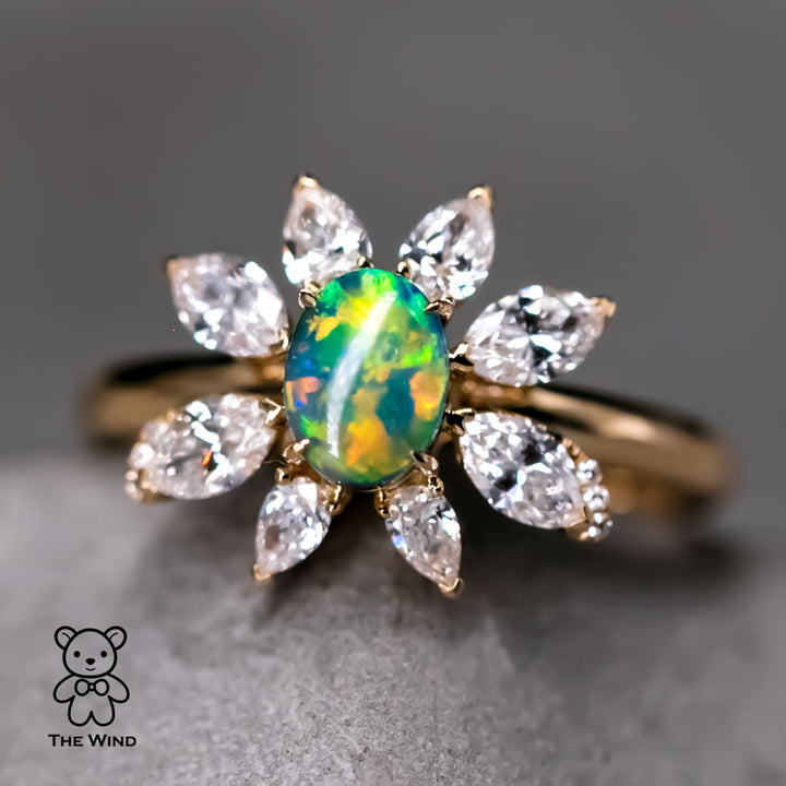 Vivid Black Opal Marquise Diamond Engagement Ring-1