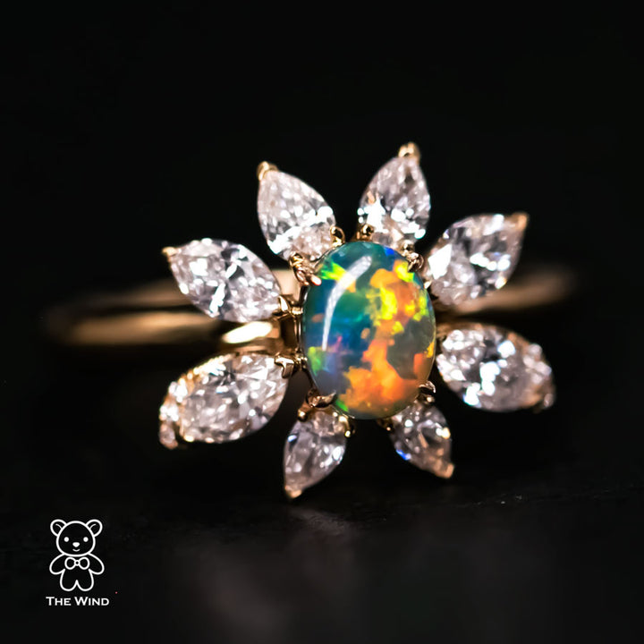 Vivid Black Opal Marquise Diamond Engagement Ring-2