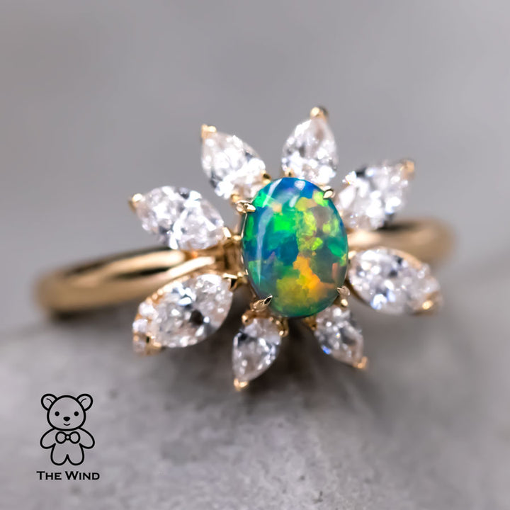 Vivid Black Opal Marquise Diamond Engagement Ring-3