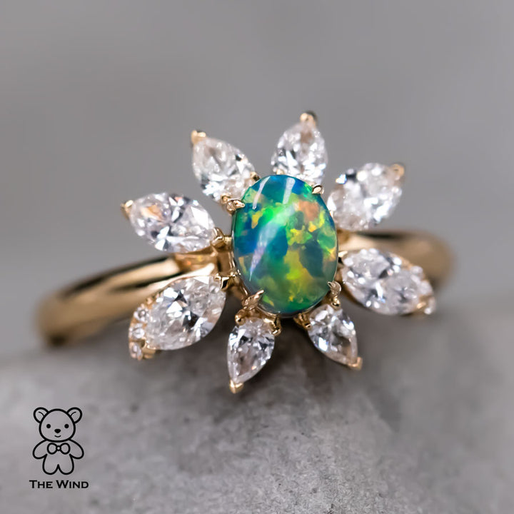 Vivid Black Opal Marquise Diamond Engagement Ring-4
