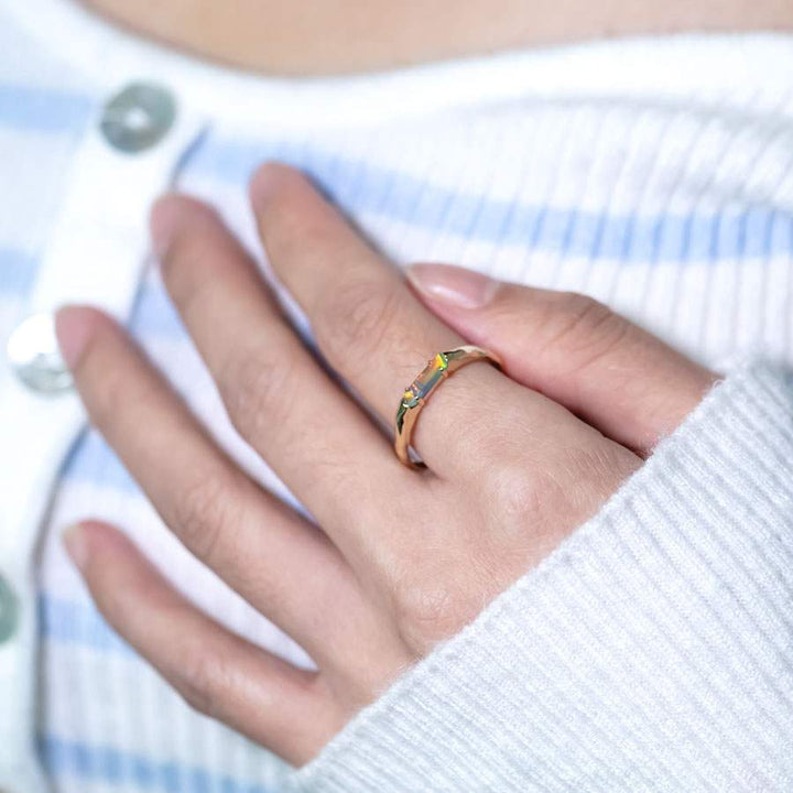 Yellow Gold Band with Australian Black Opal