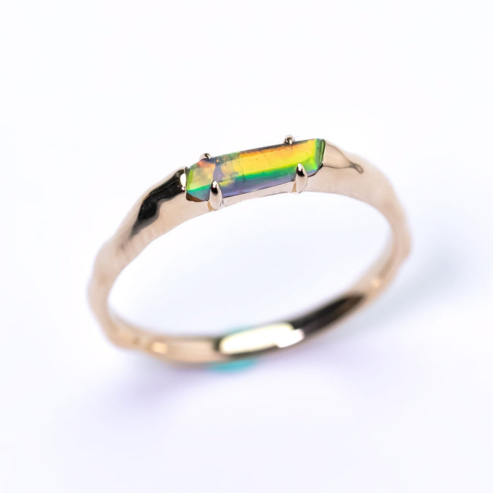 Yellow Gold Band with Australian Black Opal