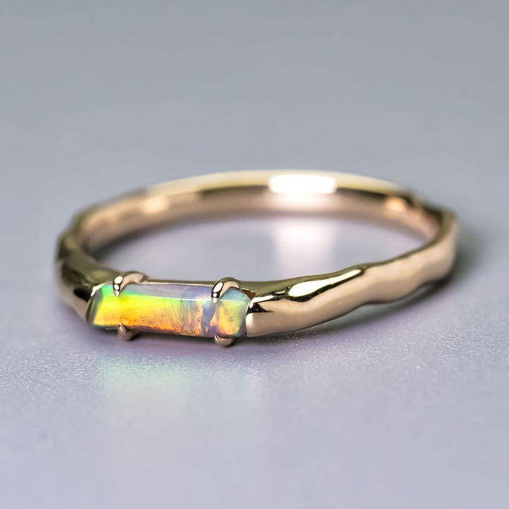 Yellow Gold Band with Australian Black Opal