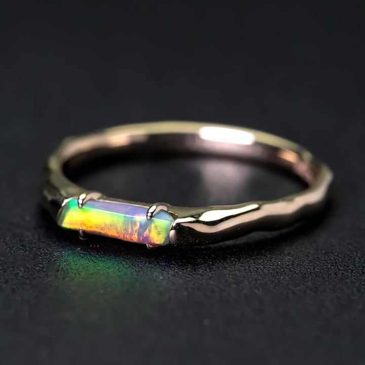 Yellow Gold Band with Australian Black Opal