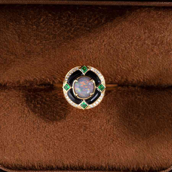 Black Opal, Diamond & Tsavorite Engagement Ring