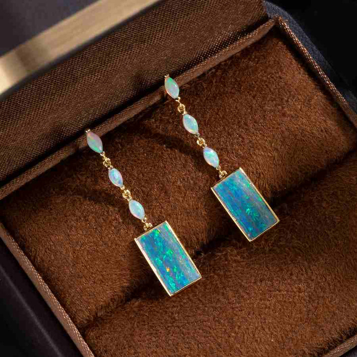 Rectangle Solid Opal & Marquise Opal Drop Earrings