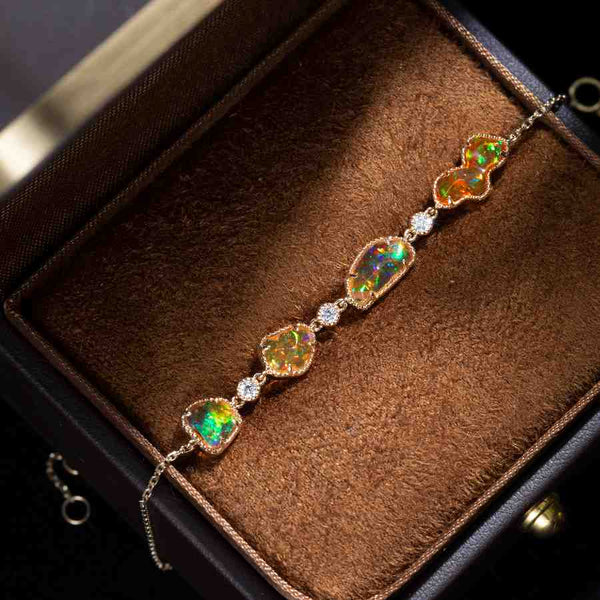 Free Shape Fire Opal Diamond Bracelet