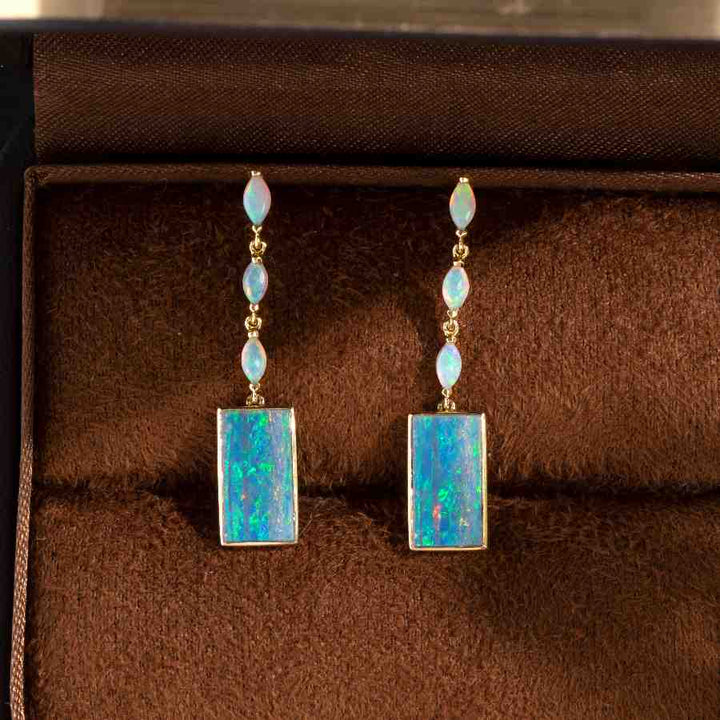 Rectangle Solid Opal & Marquise Opal Drop Earrings