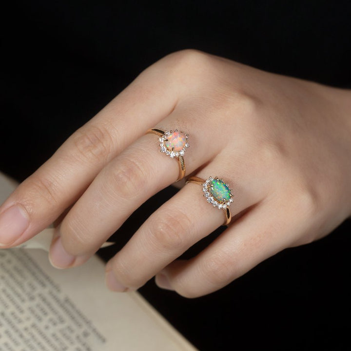 Snowflake Black Opal & Diamond Engagement Ring