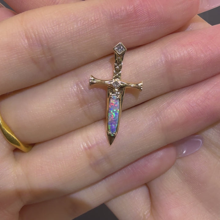 Boulder Opal & Princess Cut Diamond Necklace
