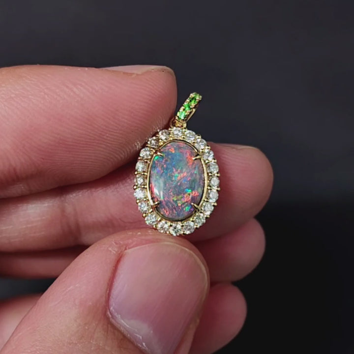 Halo Diamond Black Opal Necklace