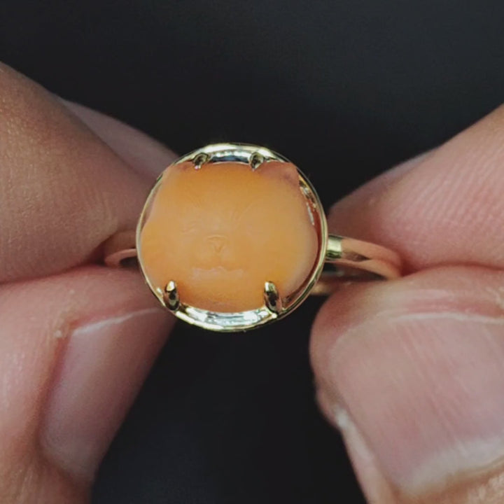 Hand Carved Kitty Cat Fire Opal Engagement Ring