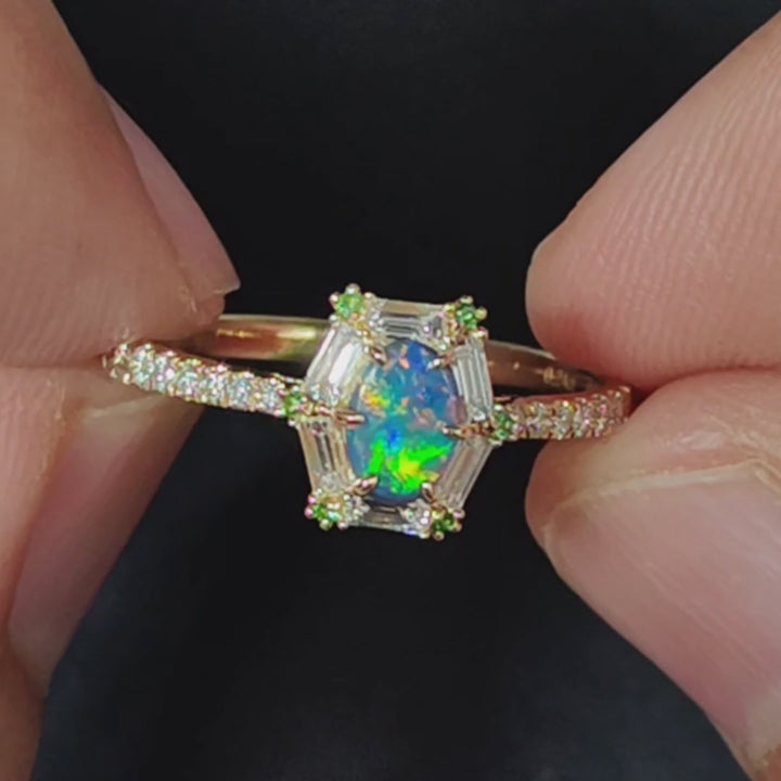 The One - Black Opal, Baguette Cut Diamond Engagement Ring