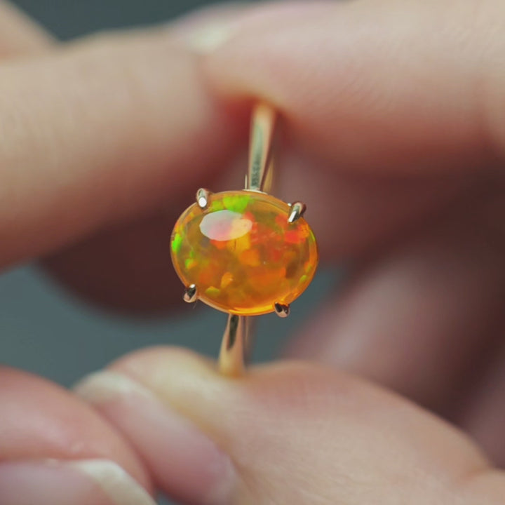 1.93ct Minimalist Mexican Fire Opal Engagement Wedding Ring 14K Gold