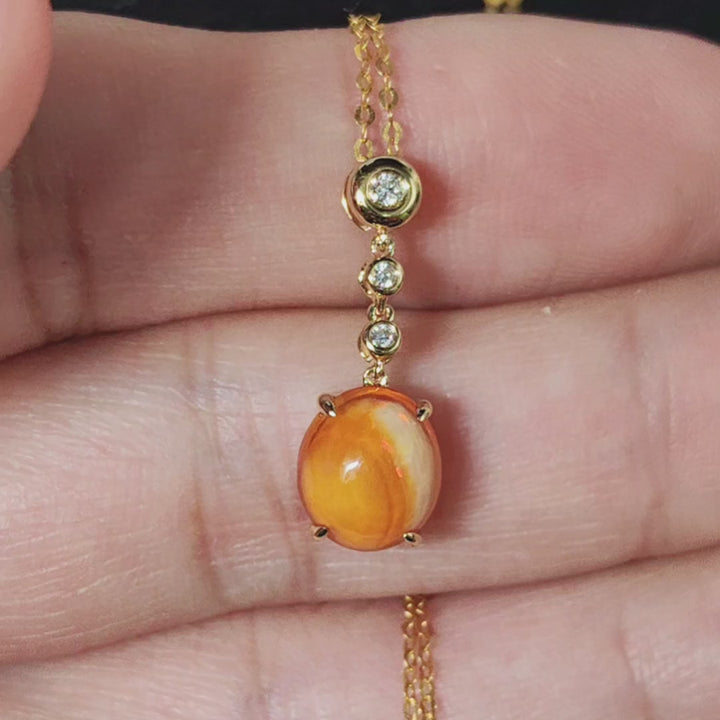 Cabochon Egg Fire Opal Opal Diamond Necklace