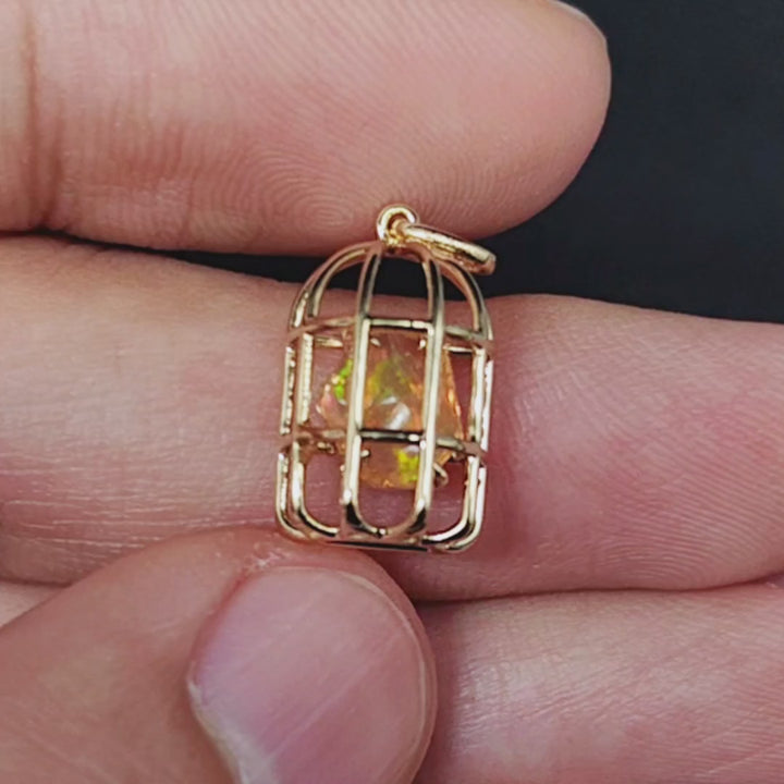 Bird Cage Fire Opal Necklace