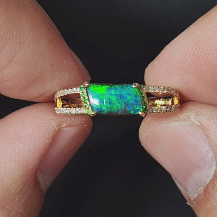 Boulder Opal Split Shank Engagement Ring Pave Setting Diamond