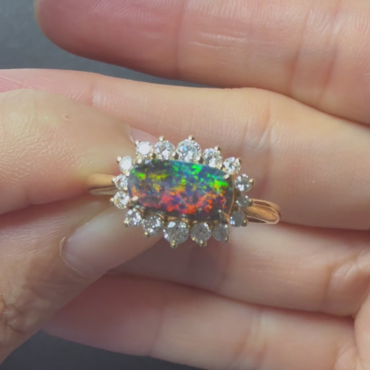 Magnificent Boulder Opal Halo Diamond Engagement Ring