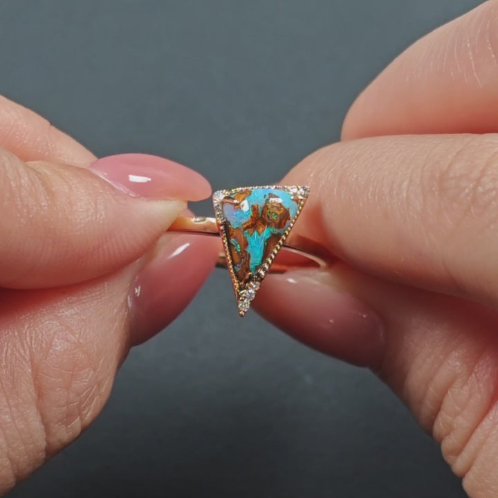 Triangle Boulder Opal Diamond Engagement Ring