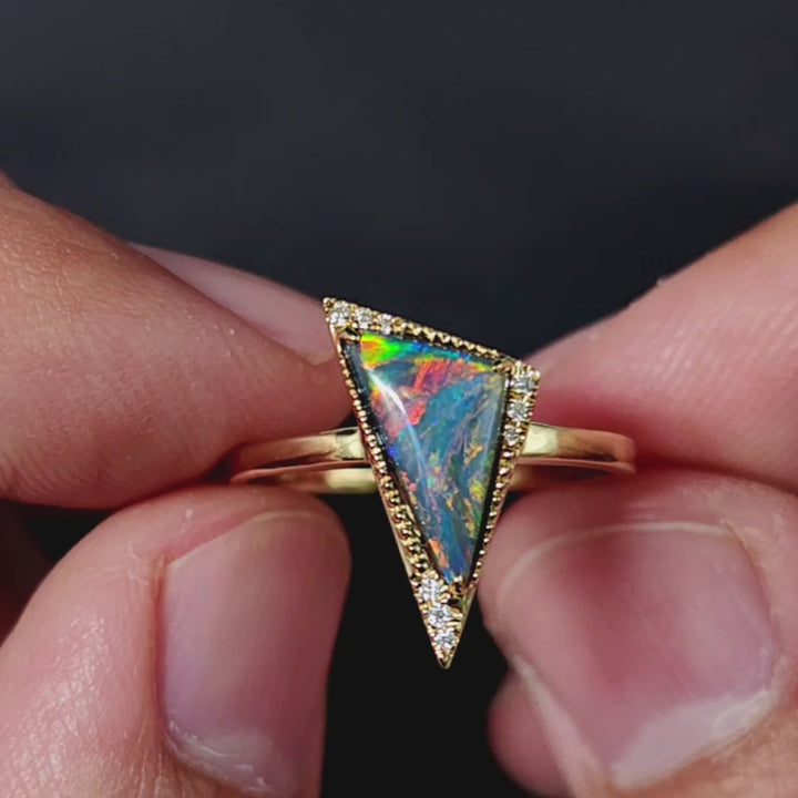 Triangle Black Opal Diamond Engagement Ring