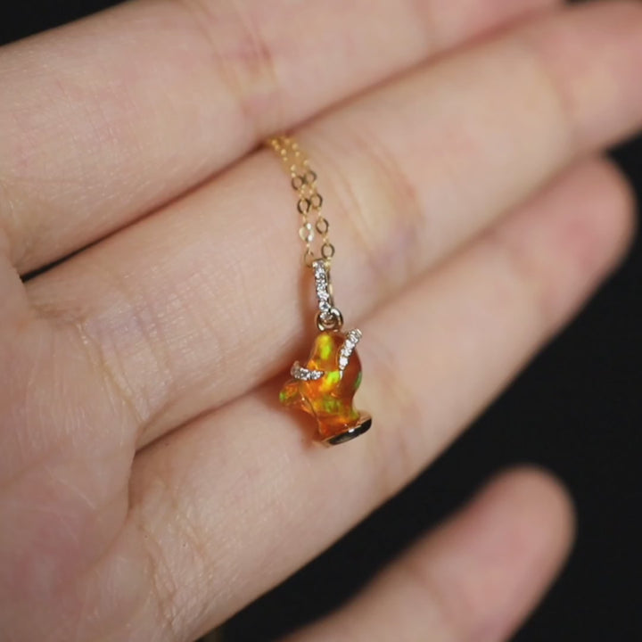 Stunning Mexican Fire Opal & Diamond Necklace