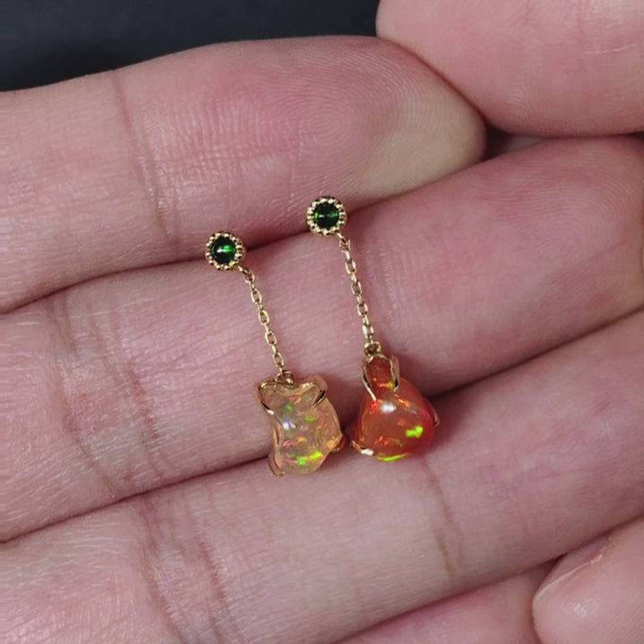 Fire Opal Tsavorite Drop Earrings