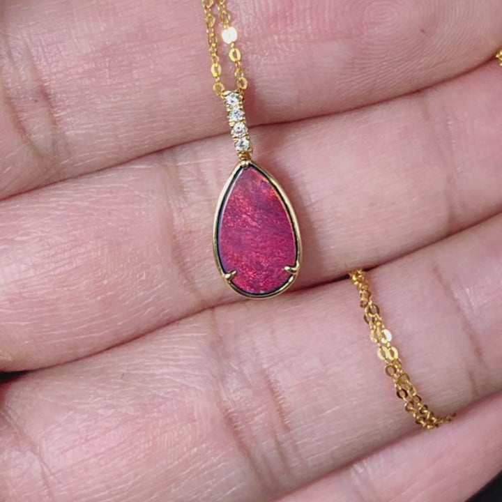 Elegant Red Doublet Opal Diamond Necklace