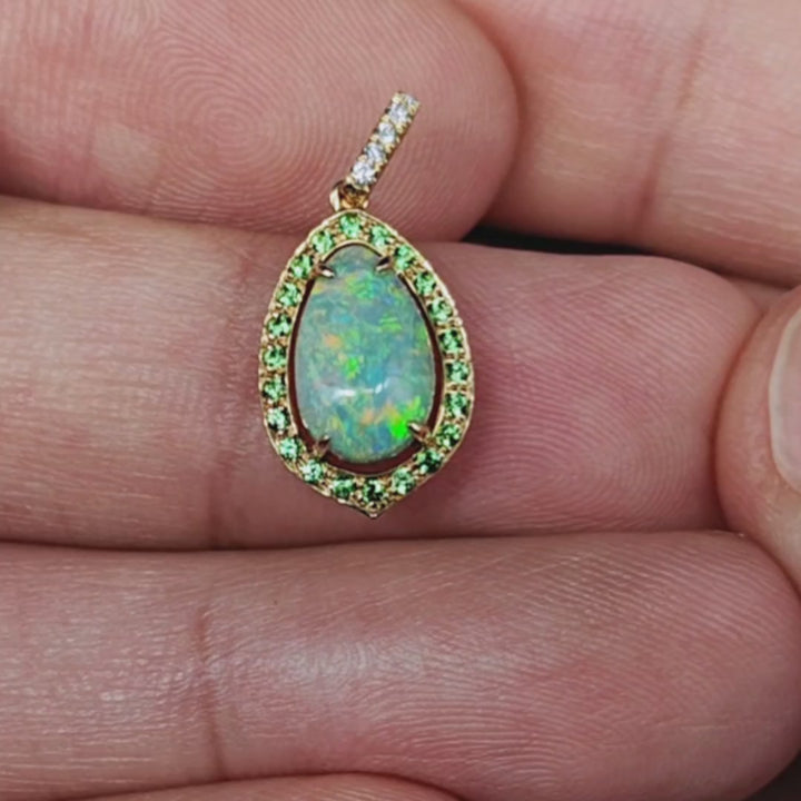 Stylish Black Opal Diamond Tsavorite Necklace