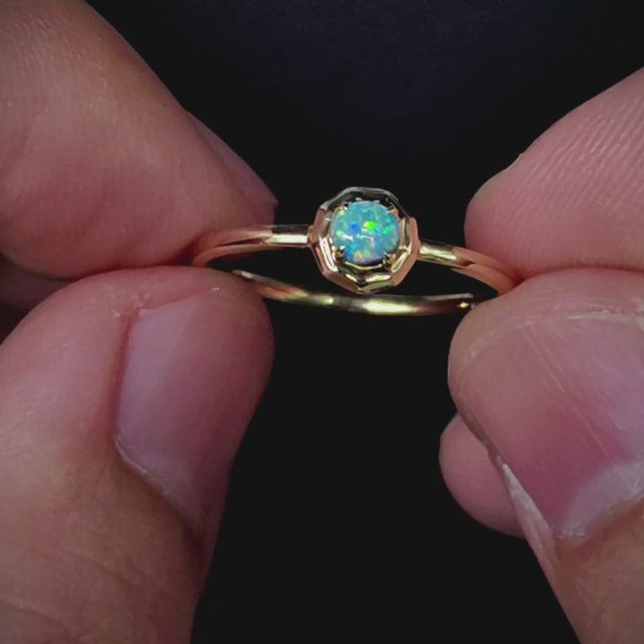 Minimalist Round Black Opal Wedding Band