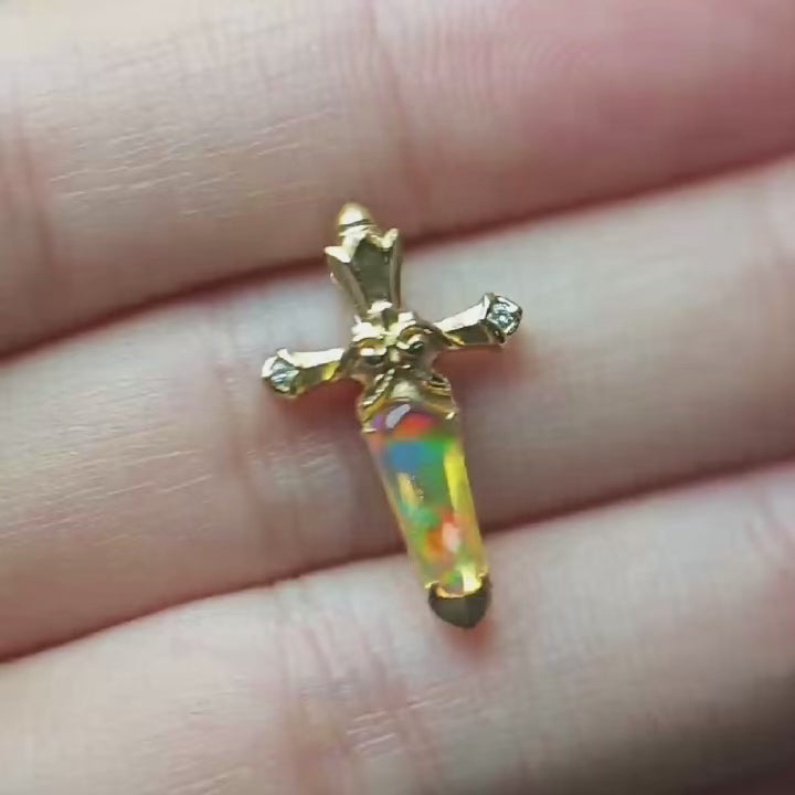 Fire Opal &  Diamond Sword Necklace