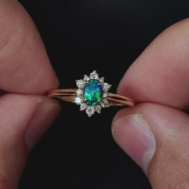 N1 Black Opal & Diamond Engagement Ring