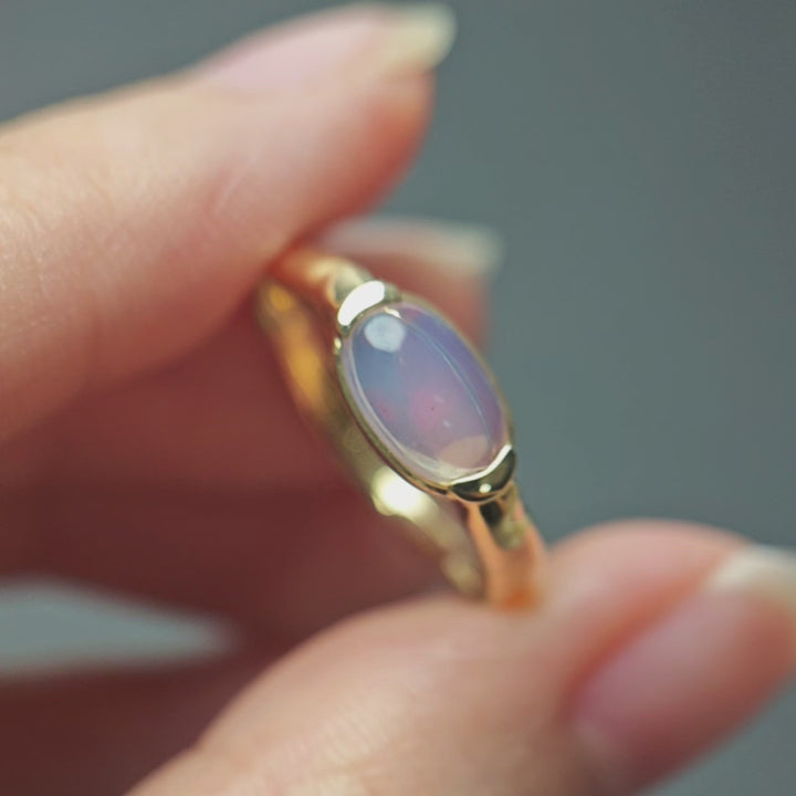 Rare Purple Oval Cut Mexican Fire Opal Wave Band 14K Yellow Gold