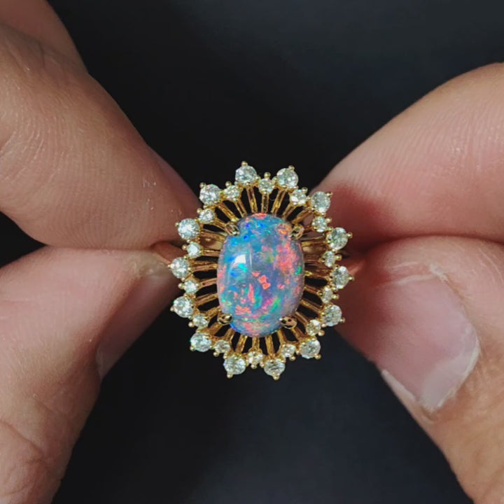Certificated Black Opal Diamond Halo Engagement Ring
