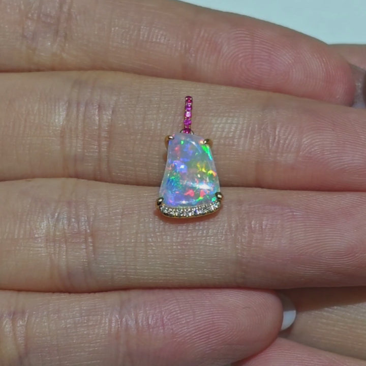 Elegant Australian Solid Opal Diamond Necklace 14k Yellow Gold