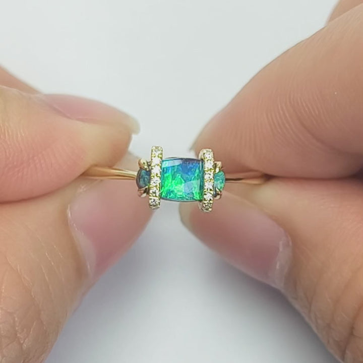Ocean Blue Boulder Opal & Diamond Engagement Ring