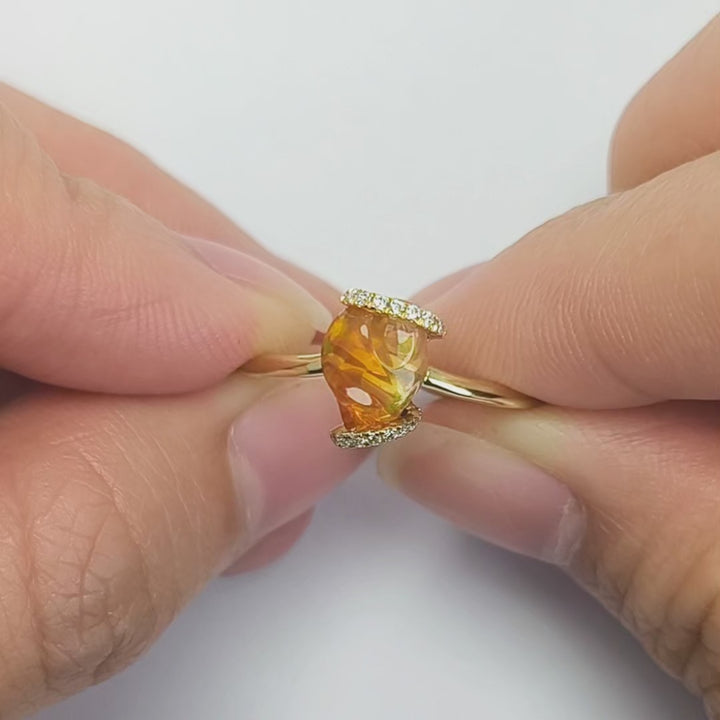 Ribbon Wrap Fire Opal Diamond Engagement Ring