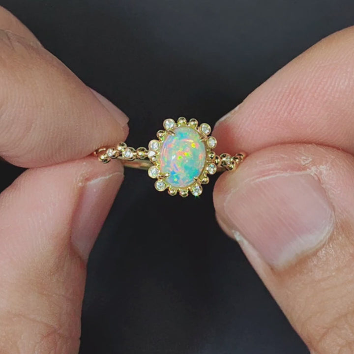 Bubble Tea Design Australian Opal Diamond Engagement Ring