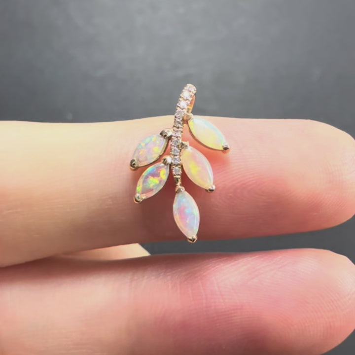 Olive Leaf Opal & Diamond Necklace