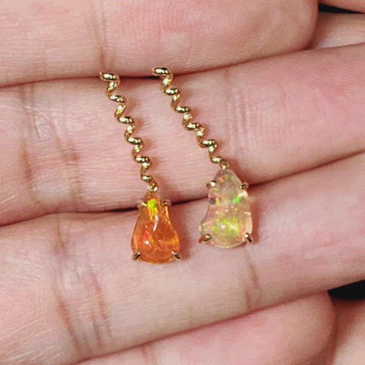 Swirl Mexican Fire Opal Drop Earrings