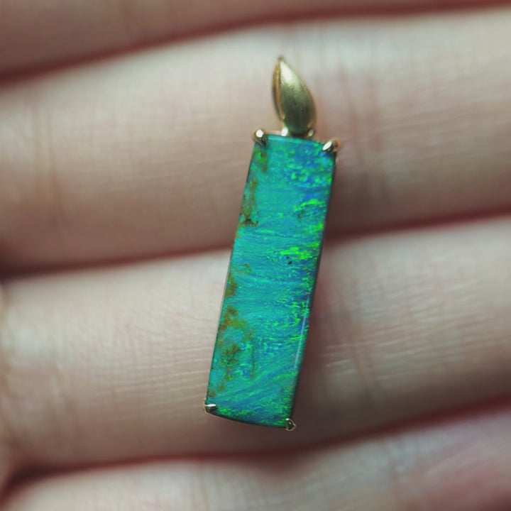 3.8ct Vivid Blue Australian Boulder Opal Pendant Necklace 14K Yellow Gold