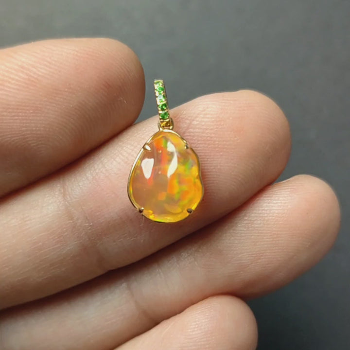 Fire Opal, Tsavorite Necklace