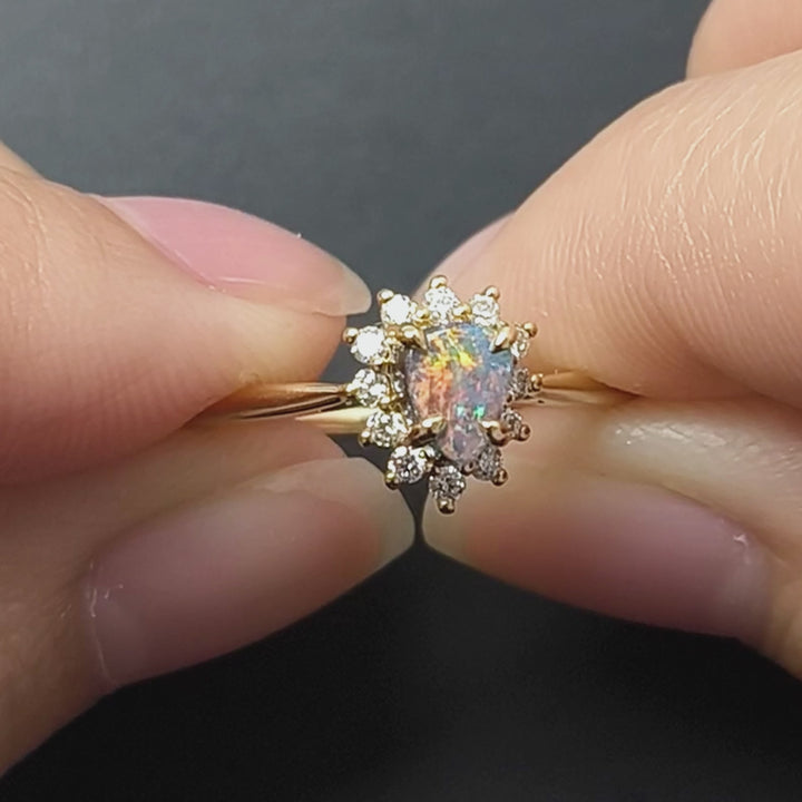 Boulder Opal Halo Diamond Engagement Ring