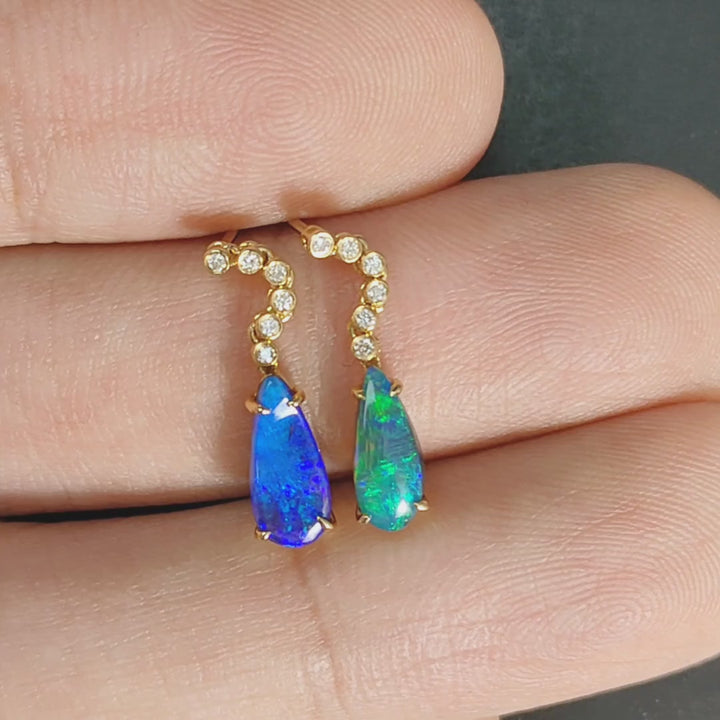 Elegant Black Opal Diamond Drop Earrings