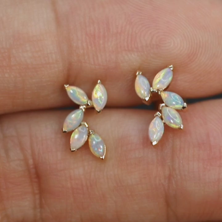 Feather Design Opal Stud Earrings