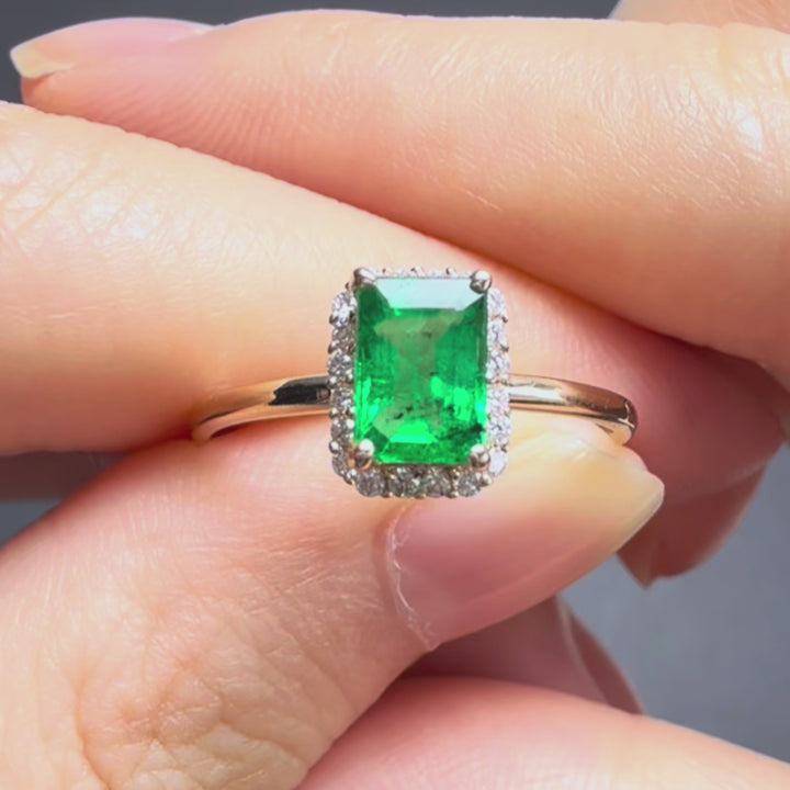 Emerald & Diamond Halo Engagement Ring