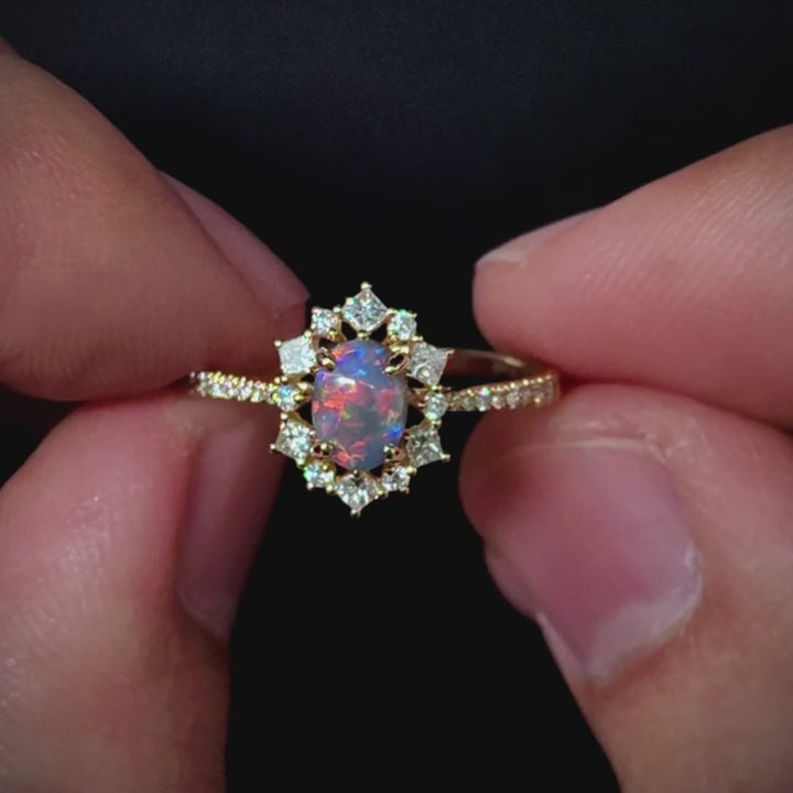 Princess Diamond Halo Engagement Ring Opal